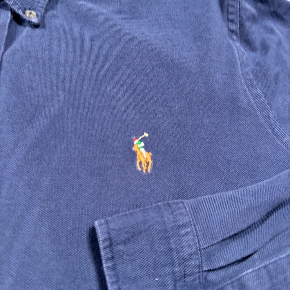 Ralph Lauren Knit Oxford Shirt Mens Large Blue Long Sleeve Button Down Pony Logo